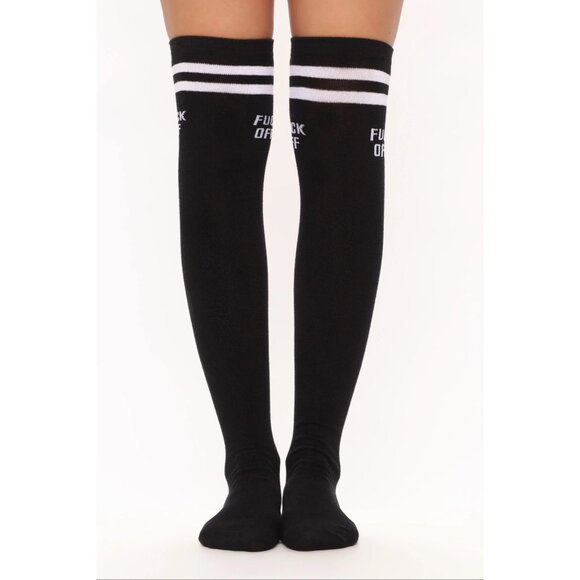 Fashion Nova ✦ “Please F*ck Off” Knee-High Socks ✦ White ✦ Black ✦ NWT - Picture 2 of 5